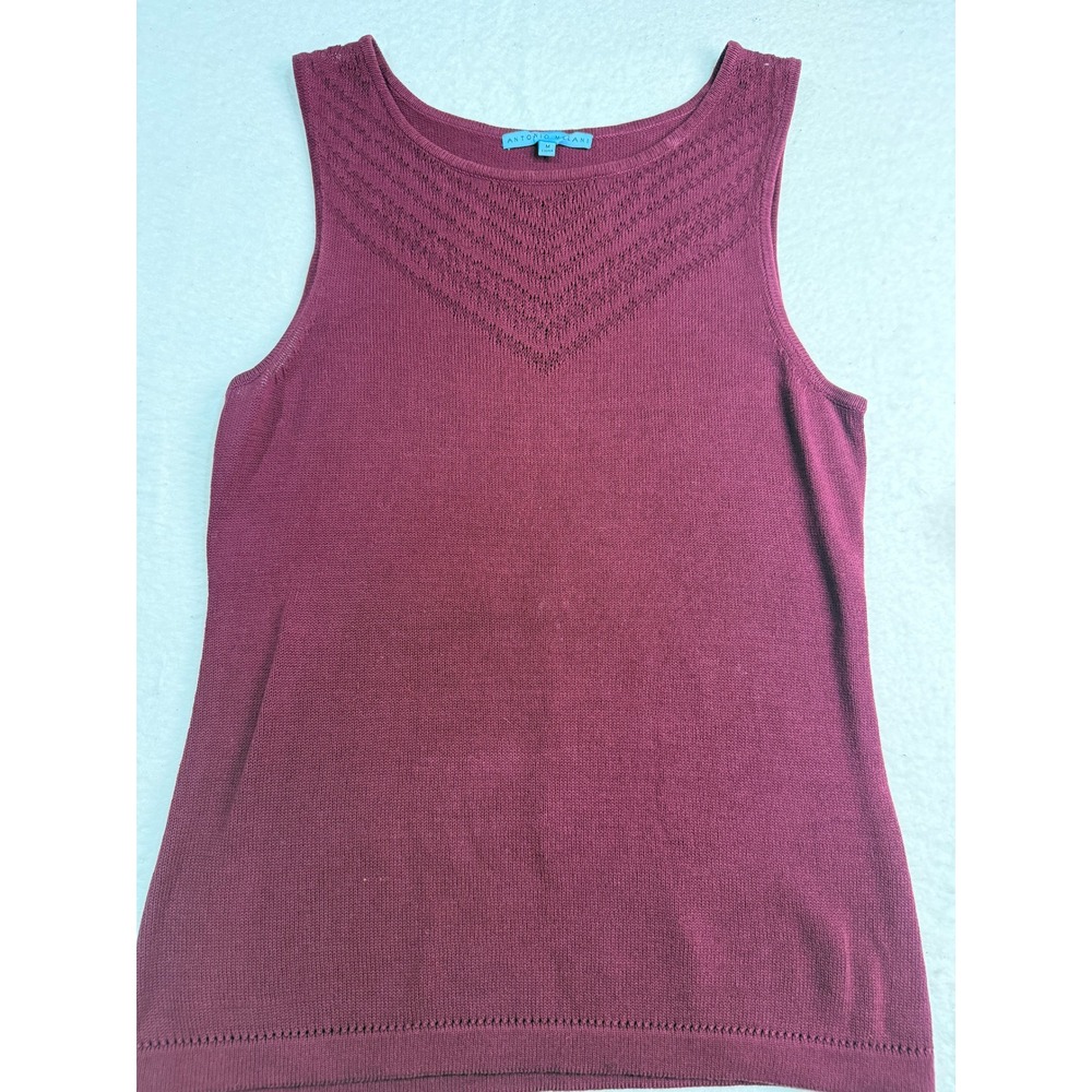Antonio Melani Womens Burgundy 100% Cotton Pointelle Knit Sleeveless Tank Top M
